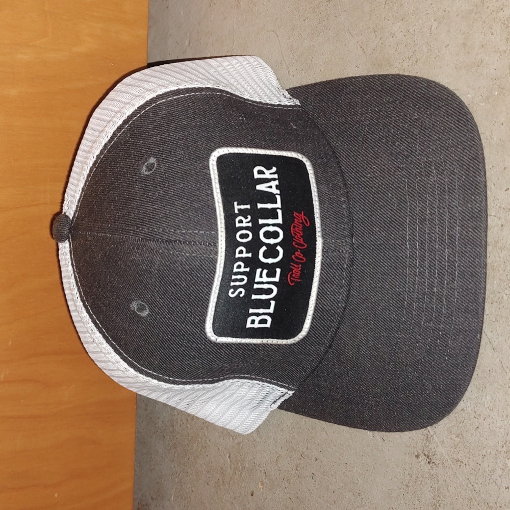 Troll Clothing Co. Stitched Patch Support Blue Collar Trucker Mesh Snapback Hat